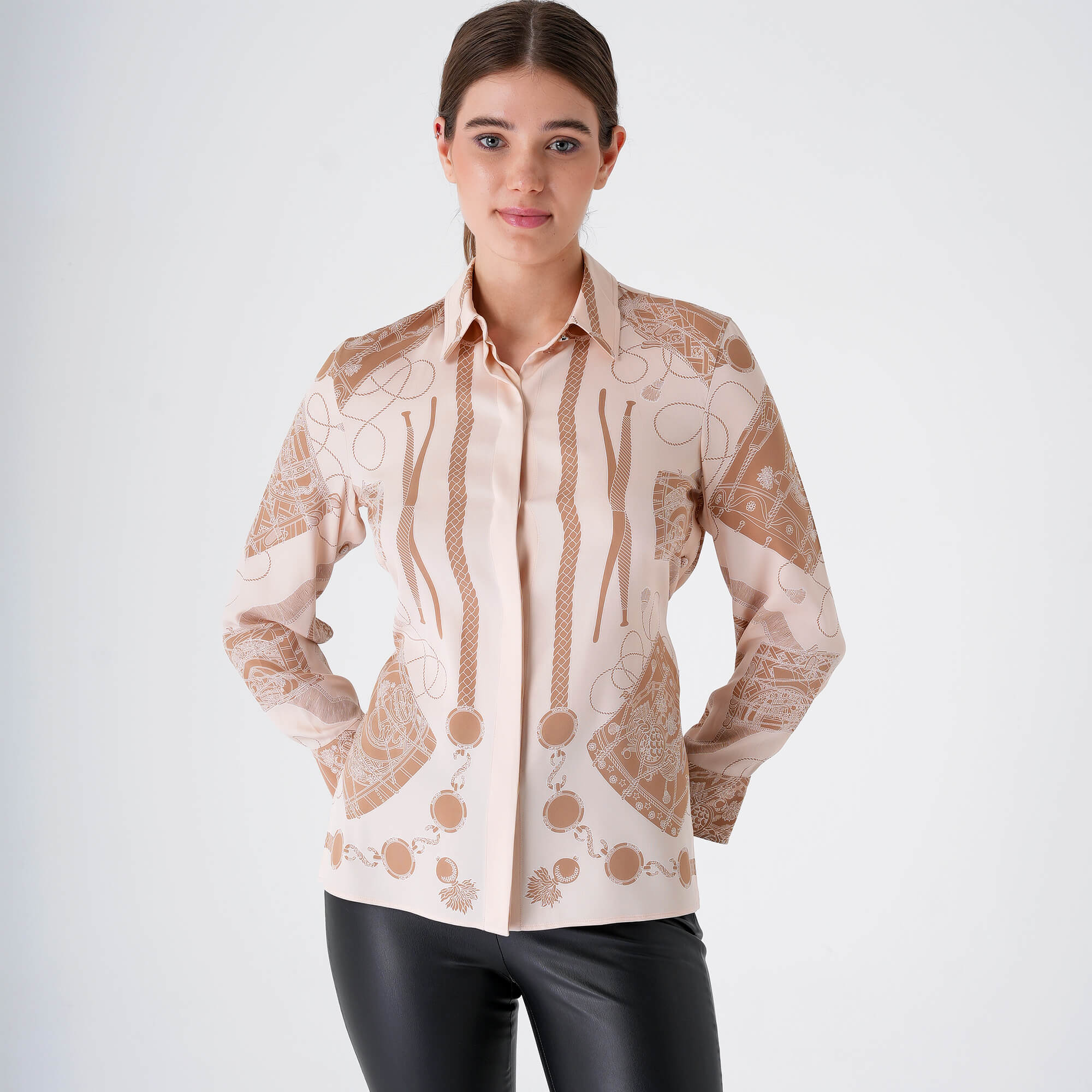 Hermes - Beige&White Canoe Silk Shirt